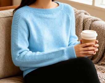 Modern Raglan Knit Sweater, Lightweight Top Down Pullover, Cozy Beginner Friendly Jumper Pattern