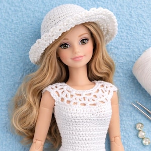 Mönster för virkad dockklänning i spets | 11,5 tums modedockoutfit (PDF-nedladdning)