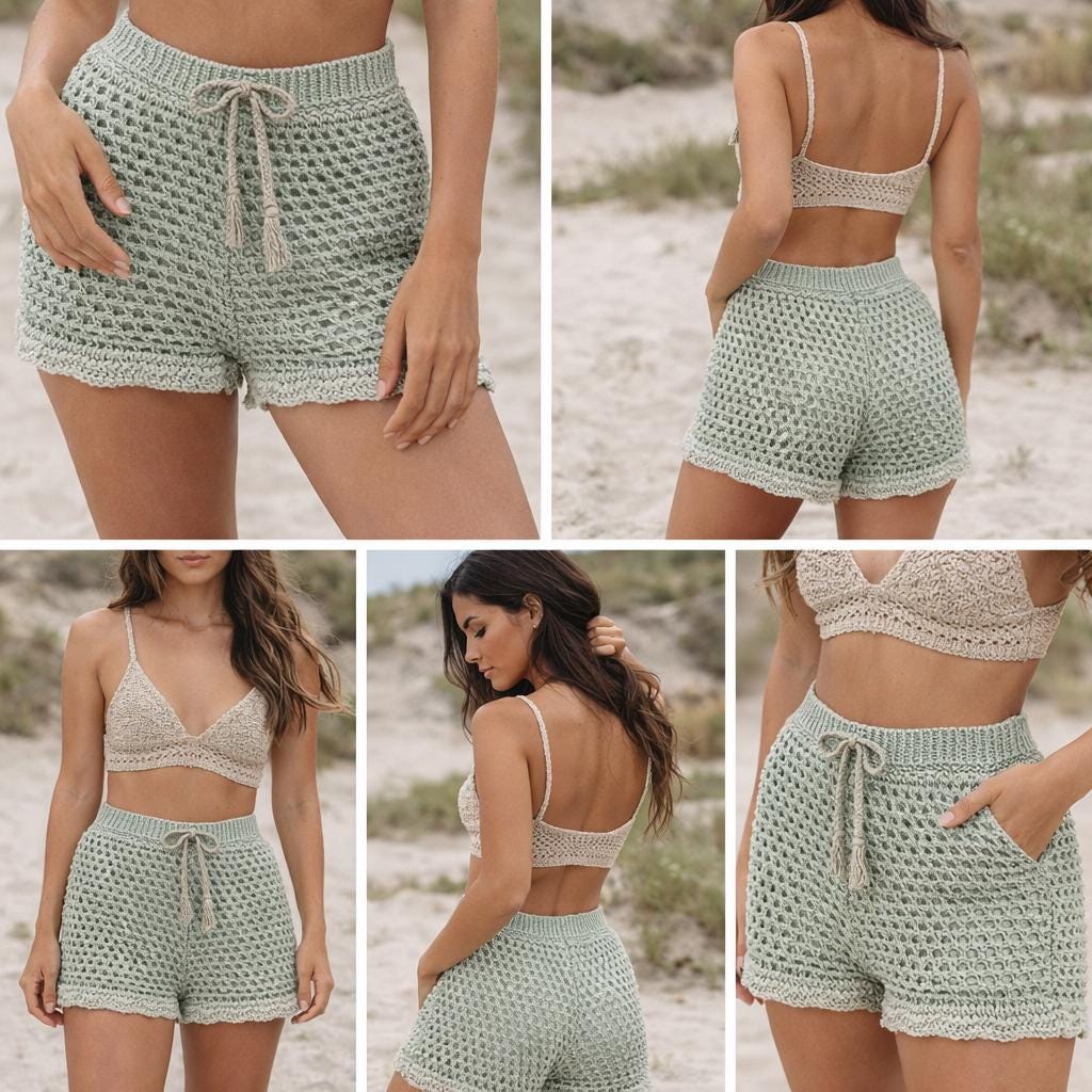 40 Crochet Summer Clothes with Tops, Dresses, Shorts, and Shrugs 33 Crochet Shorts High Waisted Summer Shorts