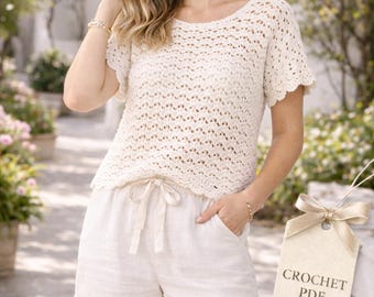 Shell Stitch Crochet Top Pattern, Lightweight Lace Blouse (PDF)