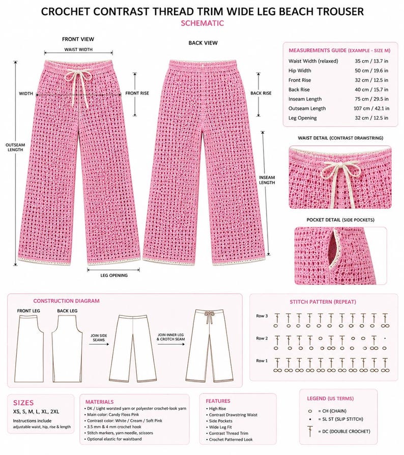 Crochet Beach Trouser Co-ord Pattern PDF, Wide Leg Mesh Pants & Crop ...