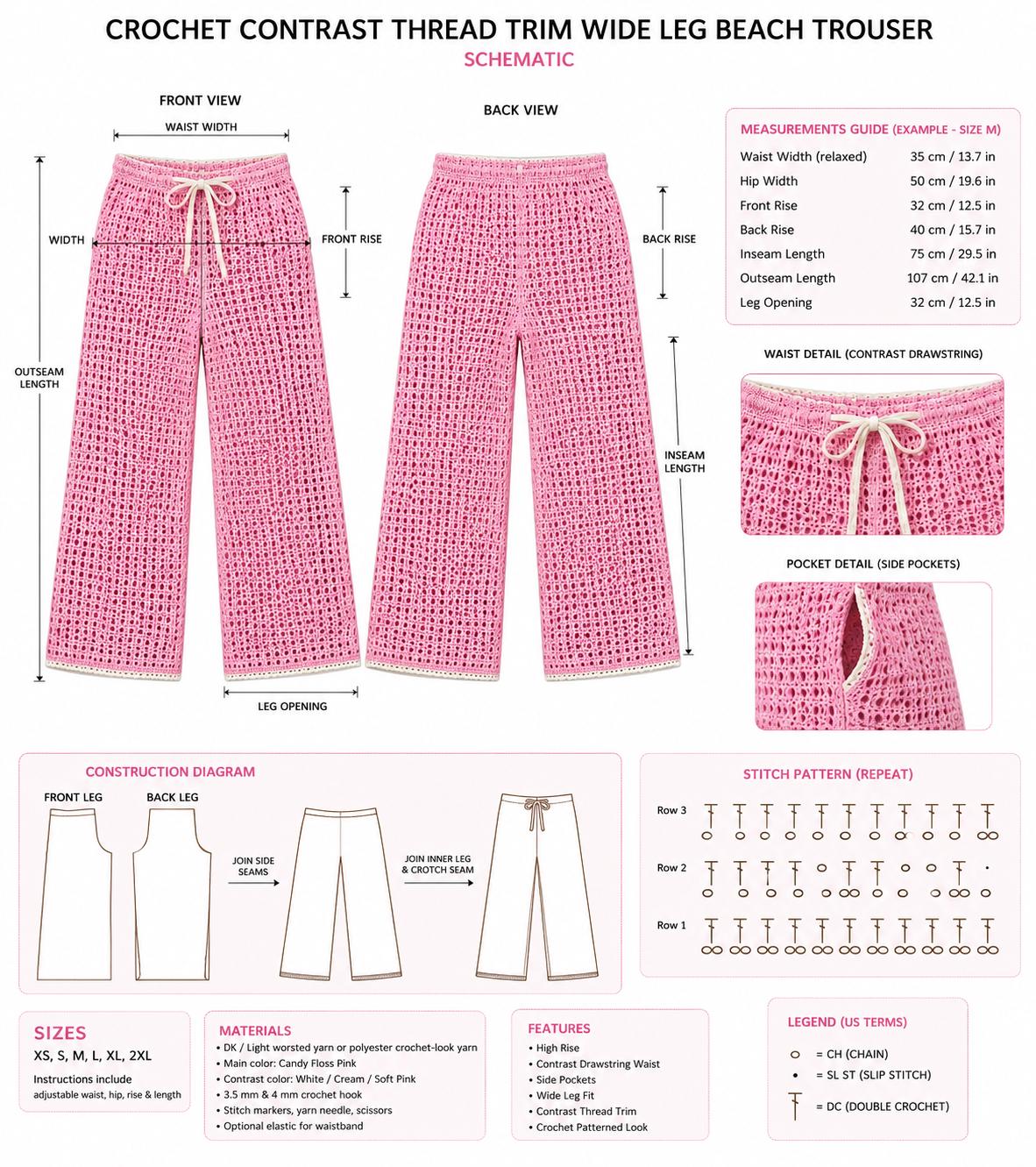 Crochet Beach Trouser Co-ord Pattern PDF, Wide Leg Mesh Pants & Crop ...