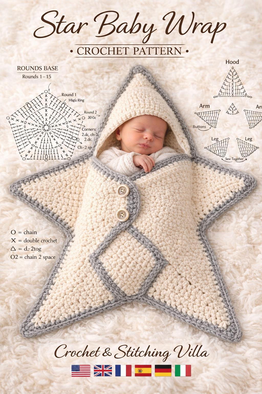 Star Baby Wrap Crochet pattern beginner Newborn star