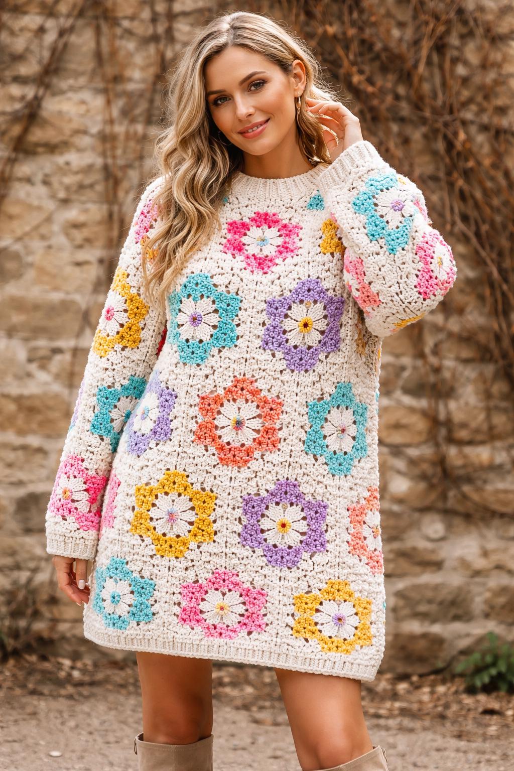 African Flower Crochet Sweater