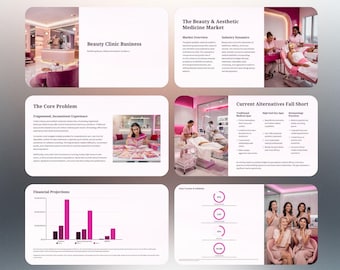 美容クリニックビジネスプレゼンテーションテンプレート | 美容医療スパプレゼン資料 | 美容クリニック戦略スライド | Canva | 30枚のスライド