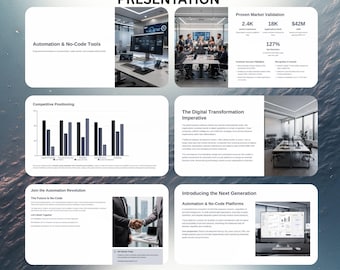 自動化とノーコードプレゼンテーションテンプレート | AIとデジタルトランスフォーメーションのピッチデッキ | スタートアップSaaSビジネススライド | Canva PowerPoint
