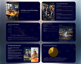 Eラーニングプラットフォームのプレゼンテーションテンプレート、EdTechスタートアップのピッチデッキ、オンライン教育ビジネススライド、LMS戦略、Canvaテンプレート（30スライド）