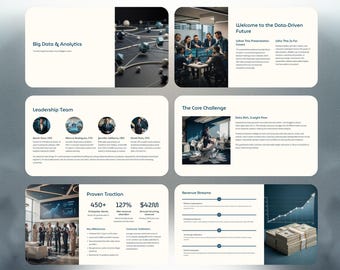 ビッグデータと分析のプレゼンテーションテンプレート | データ分析ピッチデッキ | ビジネスインテリジェンススライド | CanvaとPowerPoint | 30ページ