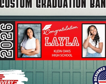 Pancarta de graduación personalizada, decoración para fiesta de graduación personalizada, cartel de graduación de 2026, cartel de graduación para exteriores con foto.