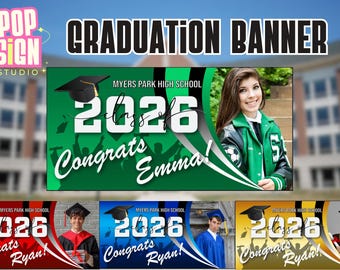 Custom Graduation Party Banner with Photo, Personalized Class of 2026 Congrats Backdrop Sign