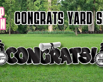 CONGRATS! Graduation Yard Card, Glitter Style Chunky Letter Ez-Set Celebrate ANY Occasion