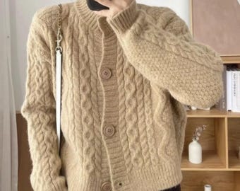 Cárdigan de punto grueso trenzado / Chaqueta de punto extragrande / Jersey de otoño/invierno - Regalo para ella - 50% de descuento solo hoy - ¡Se agotan rápido!