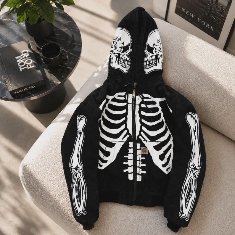 Y2k Grunge Skeleton Skull Zip up Hoodie - Etsy UK