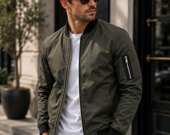 Giacca bomber da uomo, casual, con cerniera - Giacca leggera per primavera/autunno - Stile streetwear coreano - Regalo per lui