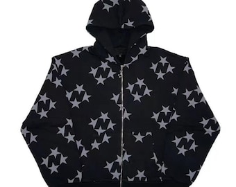 Sudadera con capucha y cremallera con estampado de estrellas, estilo urbano reflectante Y2K – 33% de descuento solo hoy – ¡Se agotan rápido!