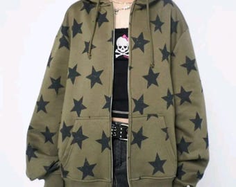 Star Graphic Zip up Hoodie, Y2K Reflective Streetwear – 33% OFF