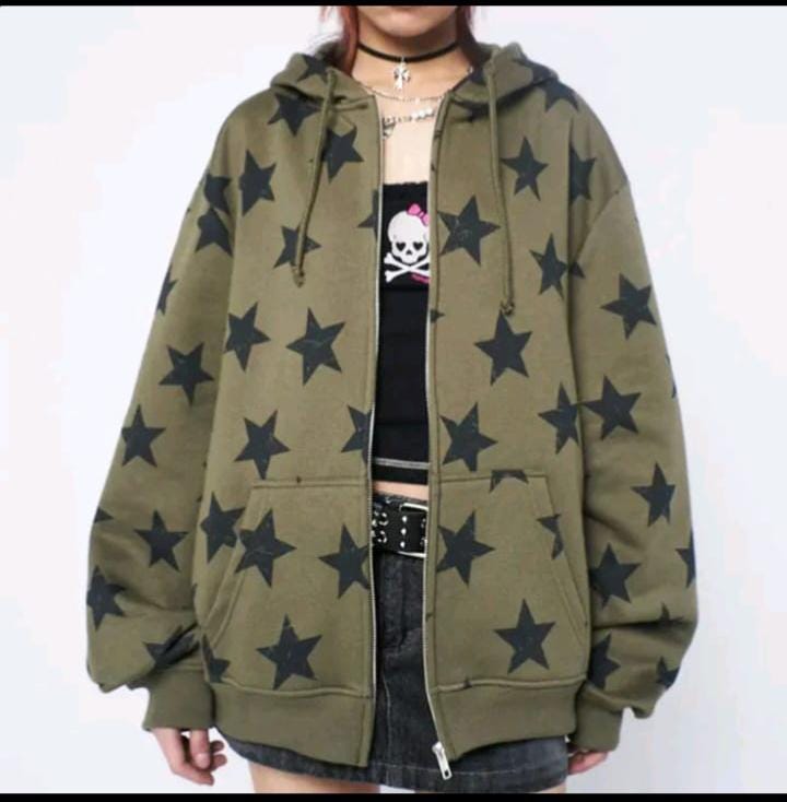 Star Graphic Zip up Hoodie, Y2K Reflective Streetwear – 33% OFF