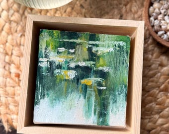 Original Impressionist Meadow Painting, Hand Painted Landscape Art, Small Framed Artwork, Green Nature Wall Decor, Cottagecore Home Decor