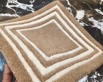 Beige Wool Area Rug, Minimal Border, Modern Living Room Carpet