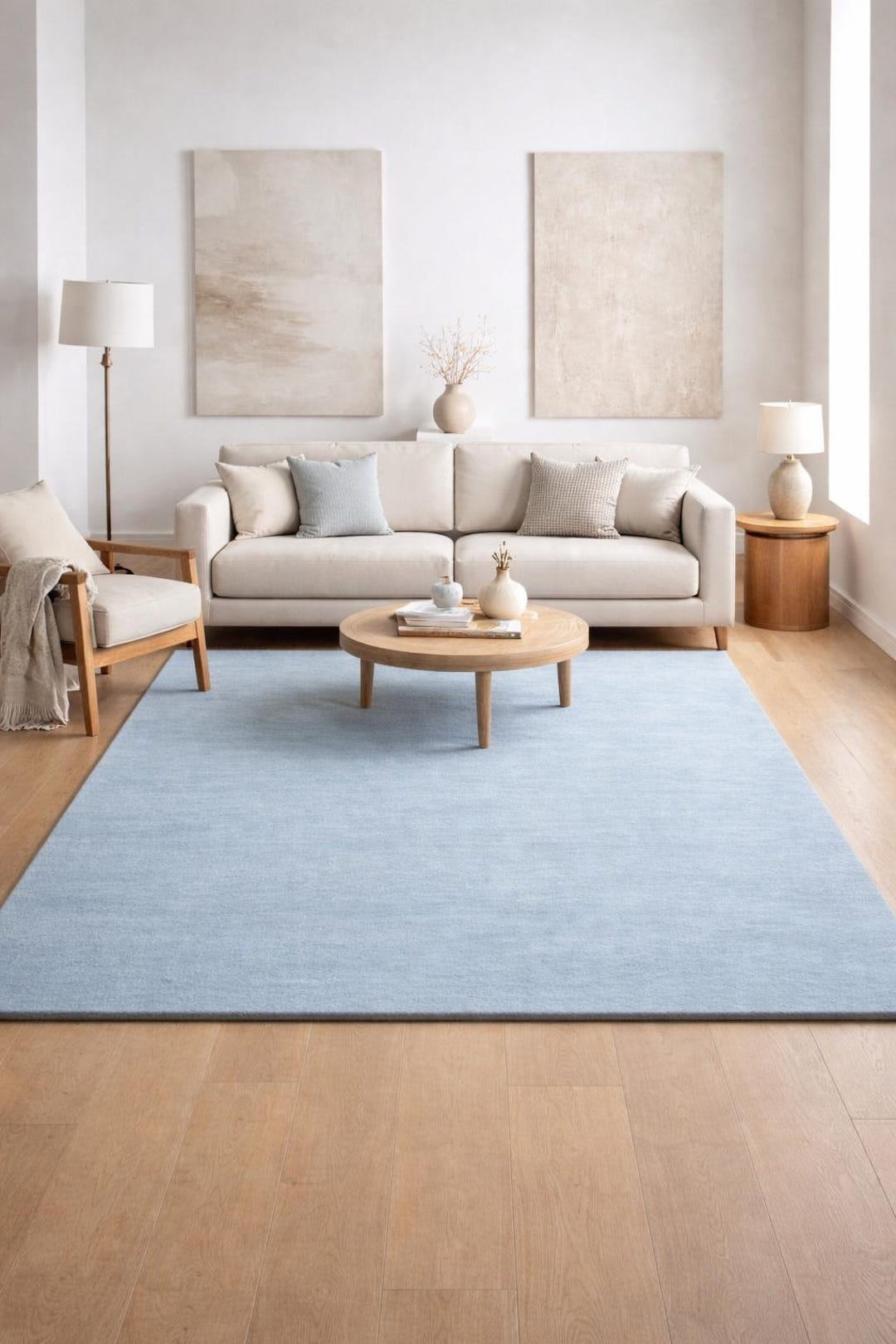 Hand Tufted Wool Area Rug, Light Blue Minimalist Carpet - Etsy