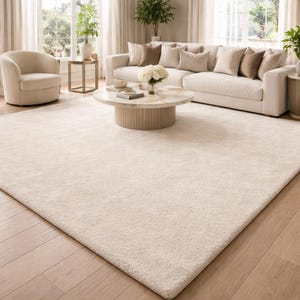 Handgewebter Wollteppich in Ivory - Minimal Moderner Neutraler Teppich für Wohnzimmer, Schlafzimmer