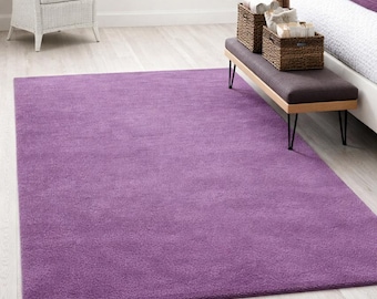 Purple Hand Tufted Wool Rug | Minimal Solid Color Area Rug | Living Room Bedroom Decor