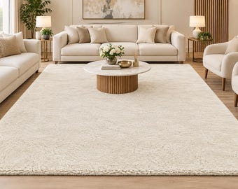 Handwoven Ivory Wool Area Rug – Minimal Modern Neutral Carpet for Living Room & Bedroom
