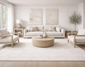 Handgewebter Wollteppich in Ivory - Minimal Moderner Neutraler Teppich für Wohnzimmer, Schlafzimmer