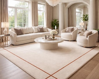 Hand Tufted Wool Rug – Modern Minimal Beige Border Design