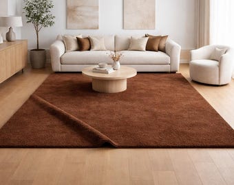 Hand Tufted Wool Area Rug | Solid Brown, Modern Minimalist