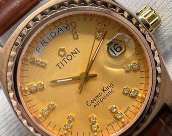 Titoni Cosmo King Automatic Day-Date Watch | Gold Dial | Swiss Made Luxury Men’s Watch