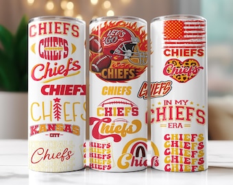 Chiefs Sport Mascot Cup Design bundle | 20oz Skinny Tumbler Wrap PNG | Football Team Sublimation Wrap | Digital Download Template