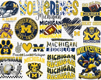 Bundle of 25 Michigan png set, Michigan digital art png, game day wall decor png, american football png, game day png football png