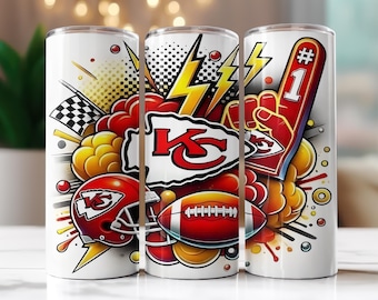Chiefs Sport Mascot Cup Design bundle | 20oz Skinny Tumbler Wrap PNG | Football Team Sublimation Wrap | Digital Download Template
