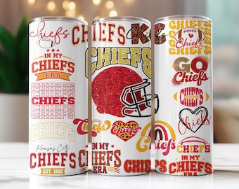 Chiefs Sport Mascot Cup Design bundle | 20oz Skinny Tumbler Wrap PNG | Football Team Sublimation Wrap | Digital Download Template