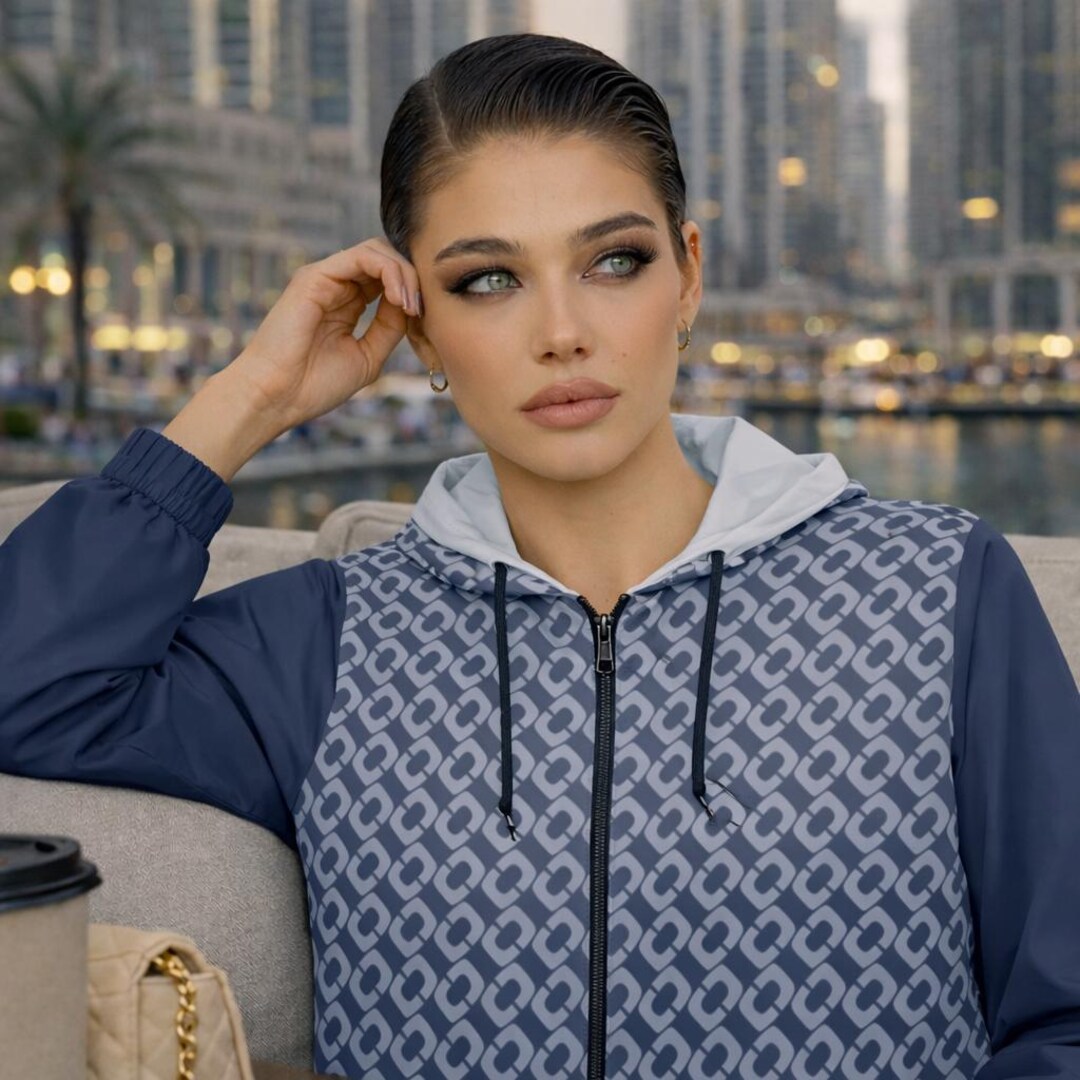 Shell Windbreaker Jacket Pattern Blue Pattern Unisex Windbreaker Jacket: All Over Print Hooded Shell ...