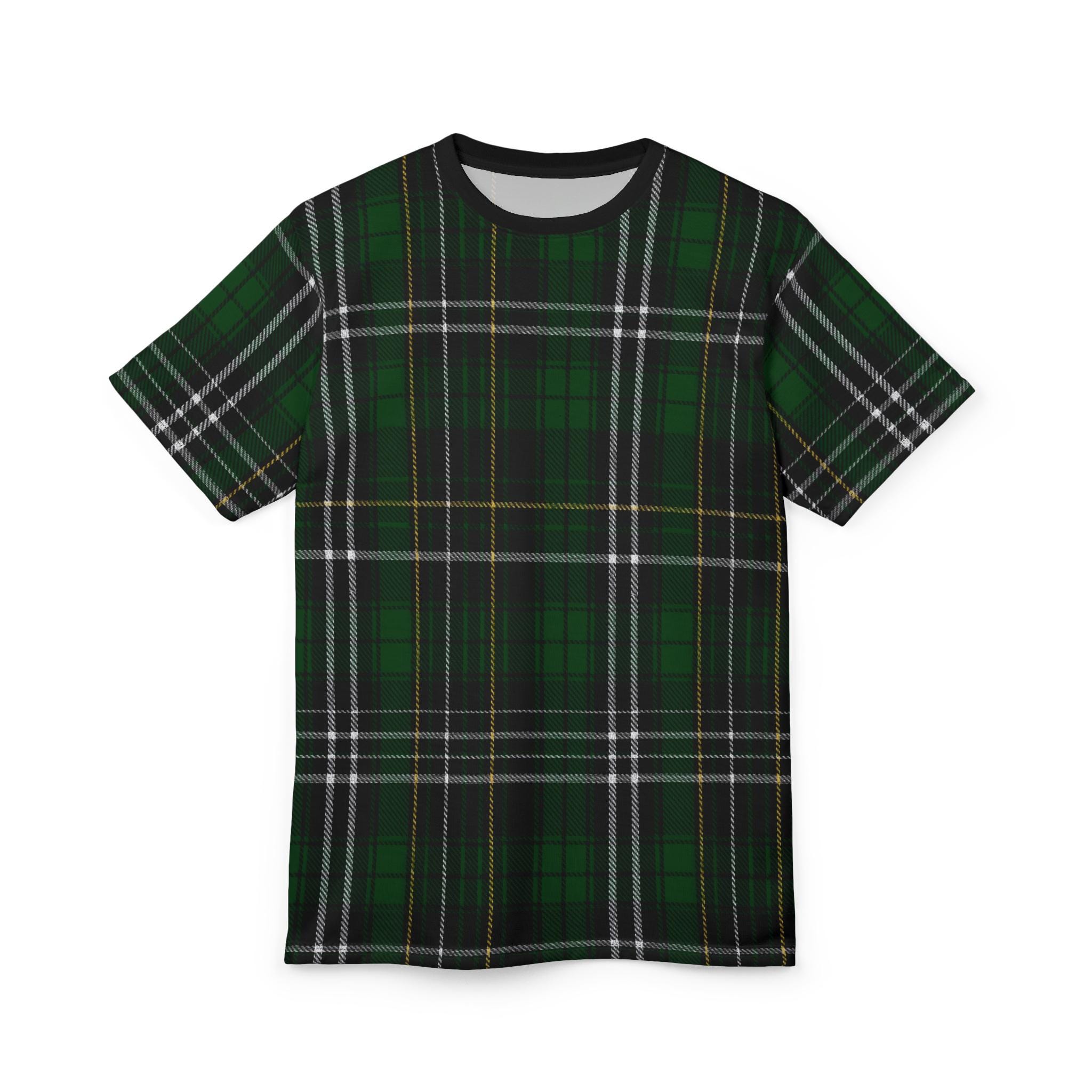 メンズ エメラルドグリーン チェック柄Tシャツ、ヘリテージチェック柄