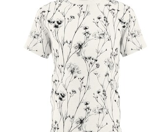Minimalist Botanical Line Art T-Shirt, Modern Floral Print