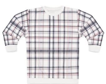 White Navy Red Coastal Plaid Unisex Long Sleeve Shirt, Preppy All Over Print