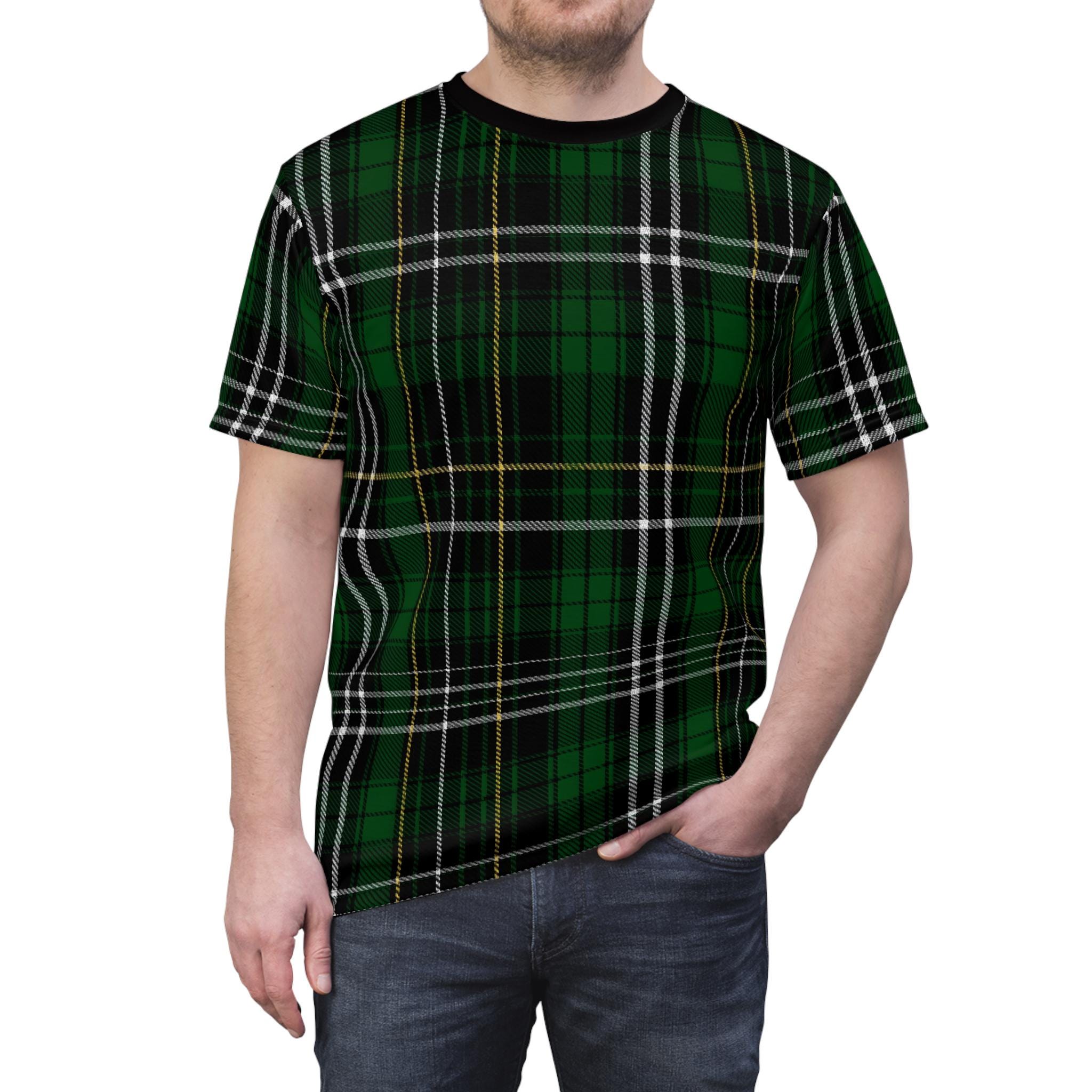 メンズ エメラルドグリーン チェック柄Tシャツ、ヘリテージチェック柄