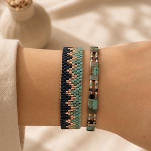Set di bracciali Miyuki Tila con motivo a zigzag blu, due pezzi, fatti a mano - Bracciale moderno con perline di vetro, gioielli boho per donna