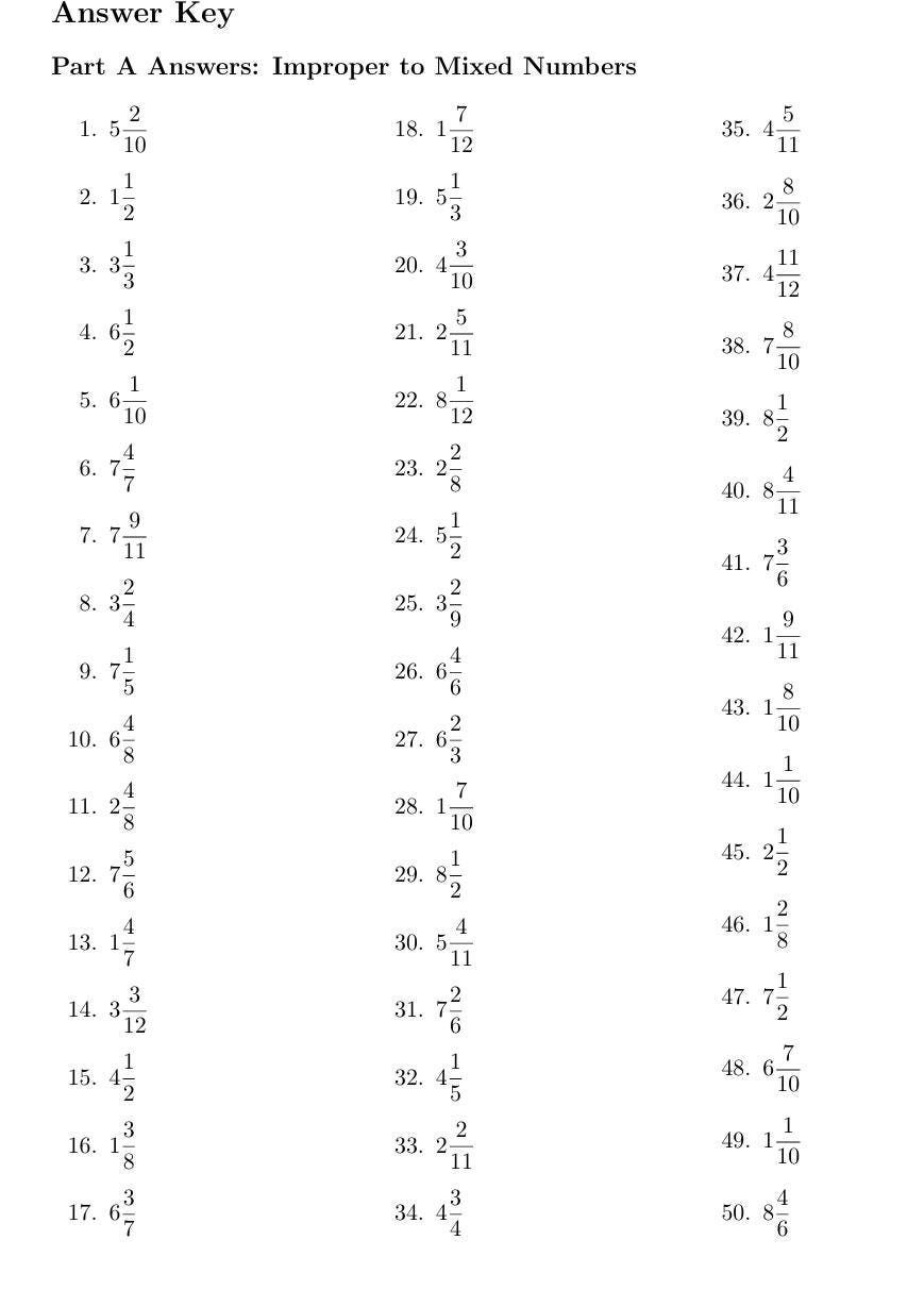 50 Printable Fraction Math Worksheets | Mixed Numbers & Improper ...