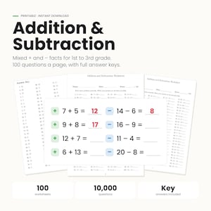 Addition and Subtraction Worksheets | 1st 2nd 3rd Grade Math Practice (PDF)