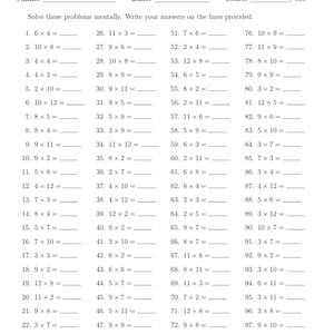 100 Multiplication Math Worksheets for Kids | Printable PDF, Homeschool Practice for Grades 1-5