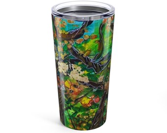 Grüner abstrakter Blumenbecher 20 Unzen | Natur Blumen Äste