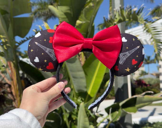 Valentine's Day Mouse Ears Headband, Paris Love Adult Minnie Ears, Handmade