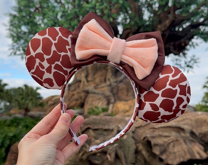 Animal Kingdom Mouse Ears Headband, Giraffe Adult Minnie Ears, Handmade