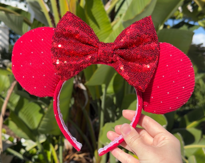 Valentine's Day Mouse Ears Headband, Red Adult Minnie Ears, Handmade