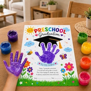 Pre-K Graduation Handprint 2026, Preschool Graduation Keepsake, Last Day of School Handprint Craft, Printable Kids Activity, DIY Memory Gift