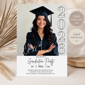 Modern Graduation Invitation, Editable Canva Graduation Party Invite, Class of 2026 Template